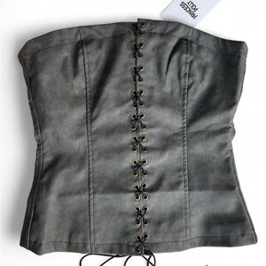 NWT Gray Lace-Up Corset Top